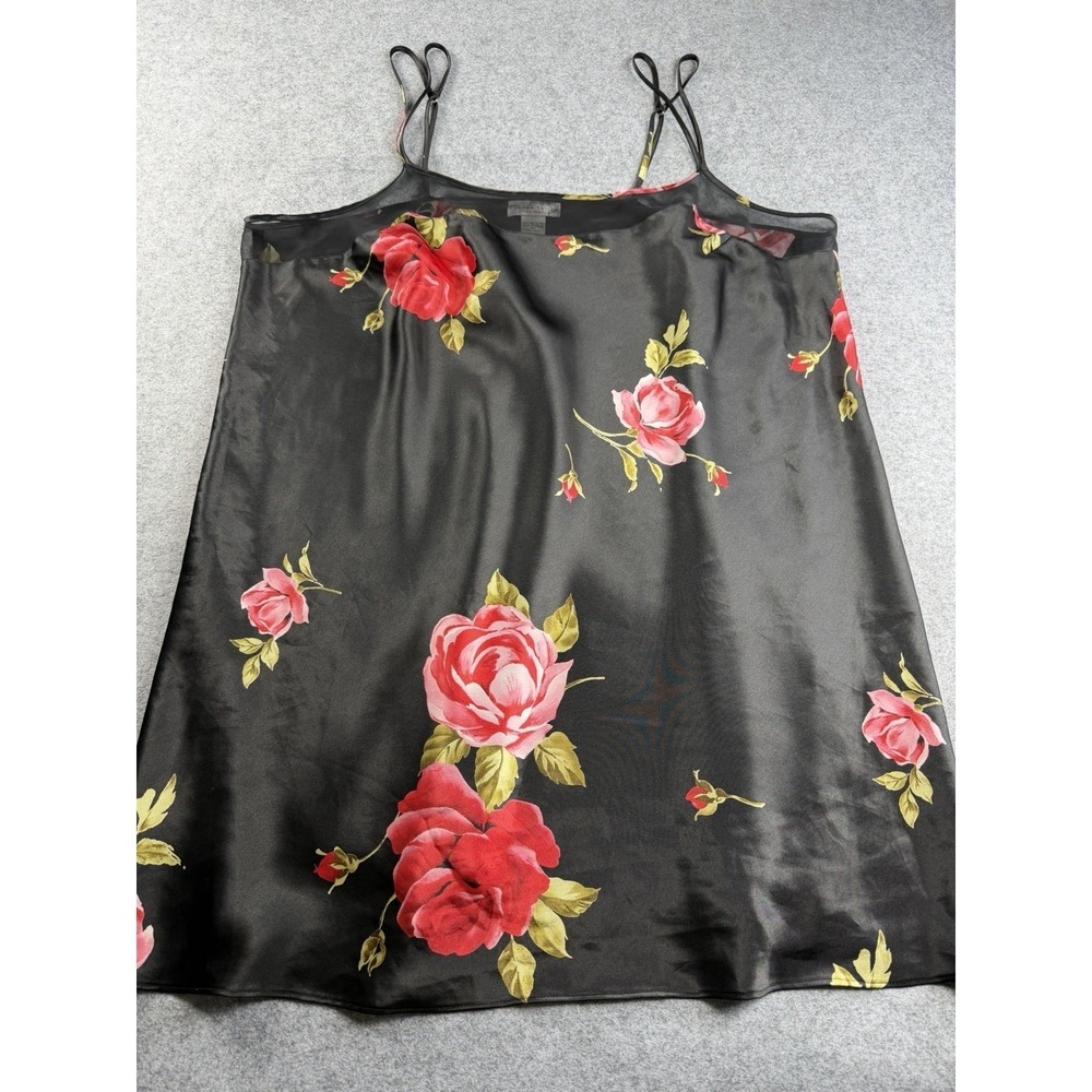 Morgan Taylor Womens 3X Black Floral Satin Sheer Top Double Strap Nightgown